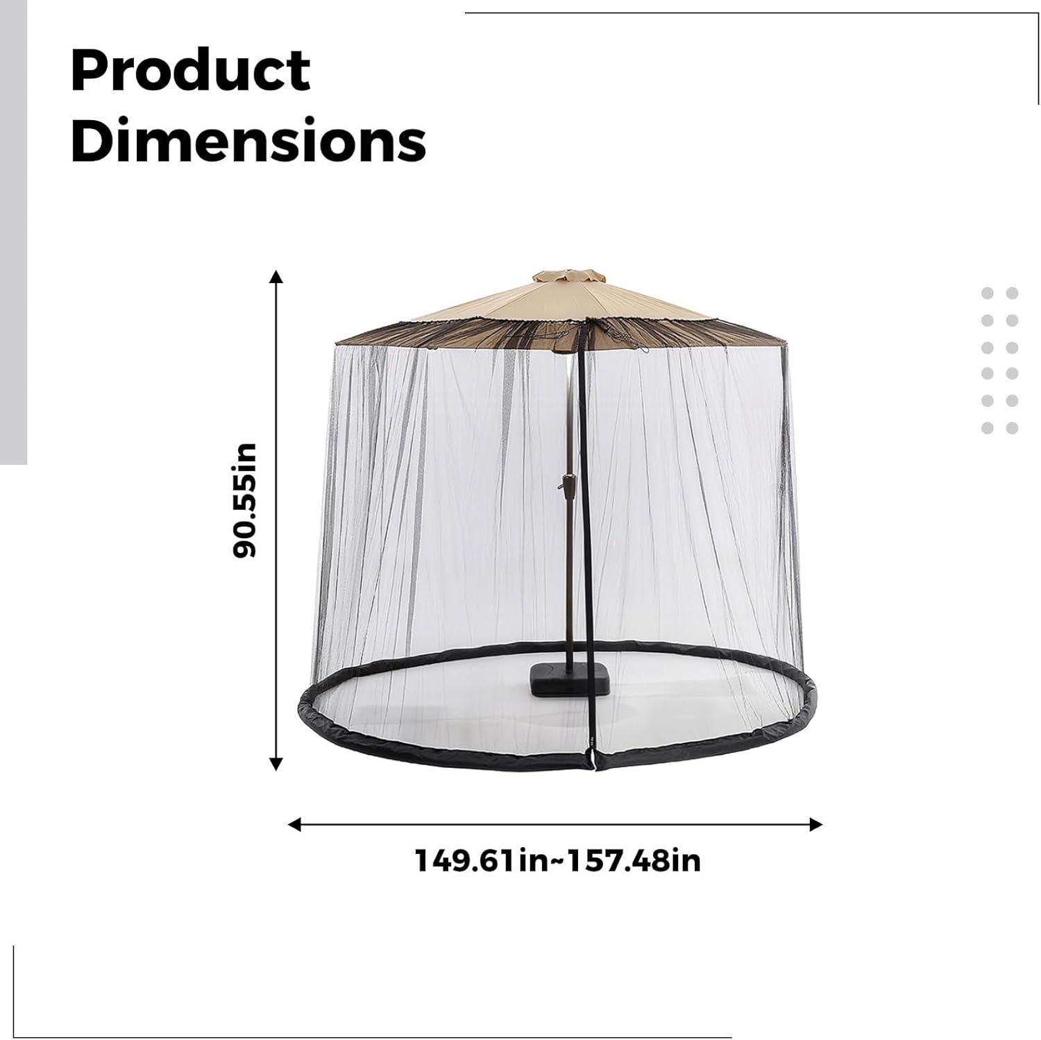 Patio Umbrella Netting, 157.5 In Dia, Outdoor, Double Door, Black, Polyester