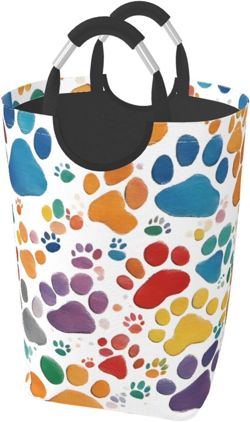 Laundry Basket Paw Prints Art 1 Print Laundry Hamper Collapsible Baskets With Handle Dirty Clothes Hamper Bag For Dorm Family Bathroom Decor Storage