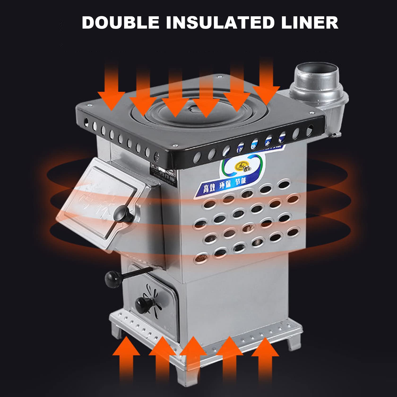 10KW Ghisa Fumogeno Stufa A Legna, Riscaldamento/Cottura Stufa A Pellet, Risparmio Energetico Gassificato Combustione Secondaria Liner,Silver