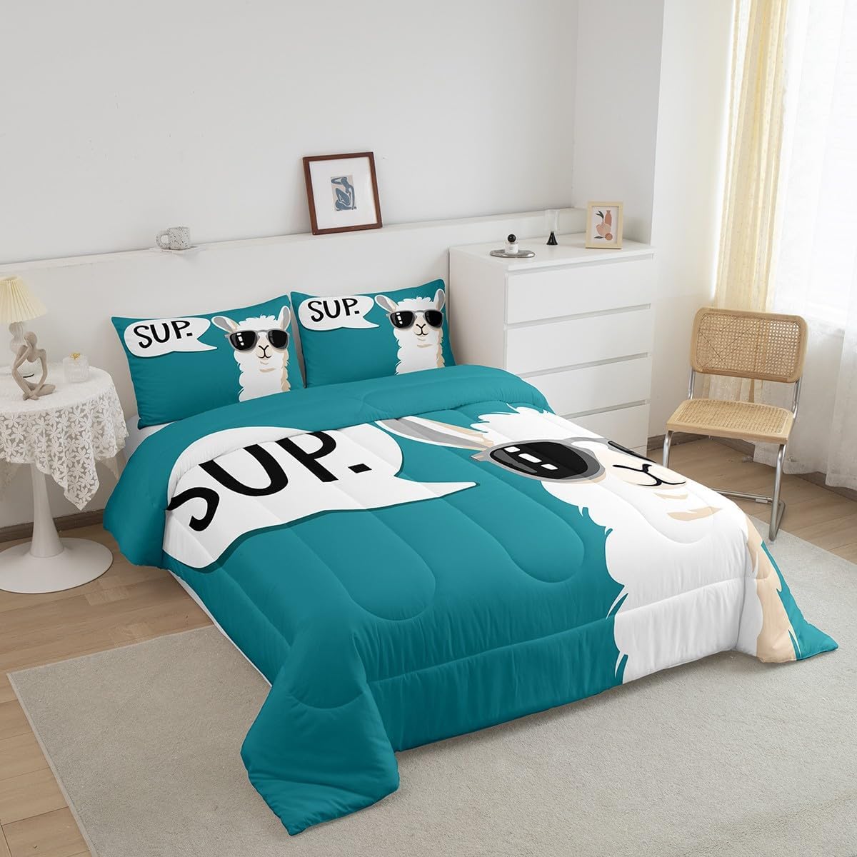 Feelyou Cute Llama Comforter Set Kids Cartoon Llama Alpaca Comforter Set Boys Girls Decor Animal Comforter South American Animals Print Duvet Set Quilt Twin Size Boys with 1 Pillow Case