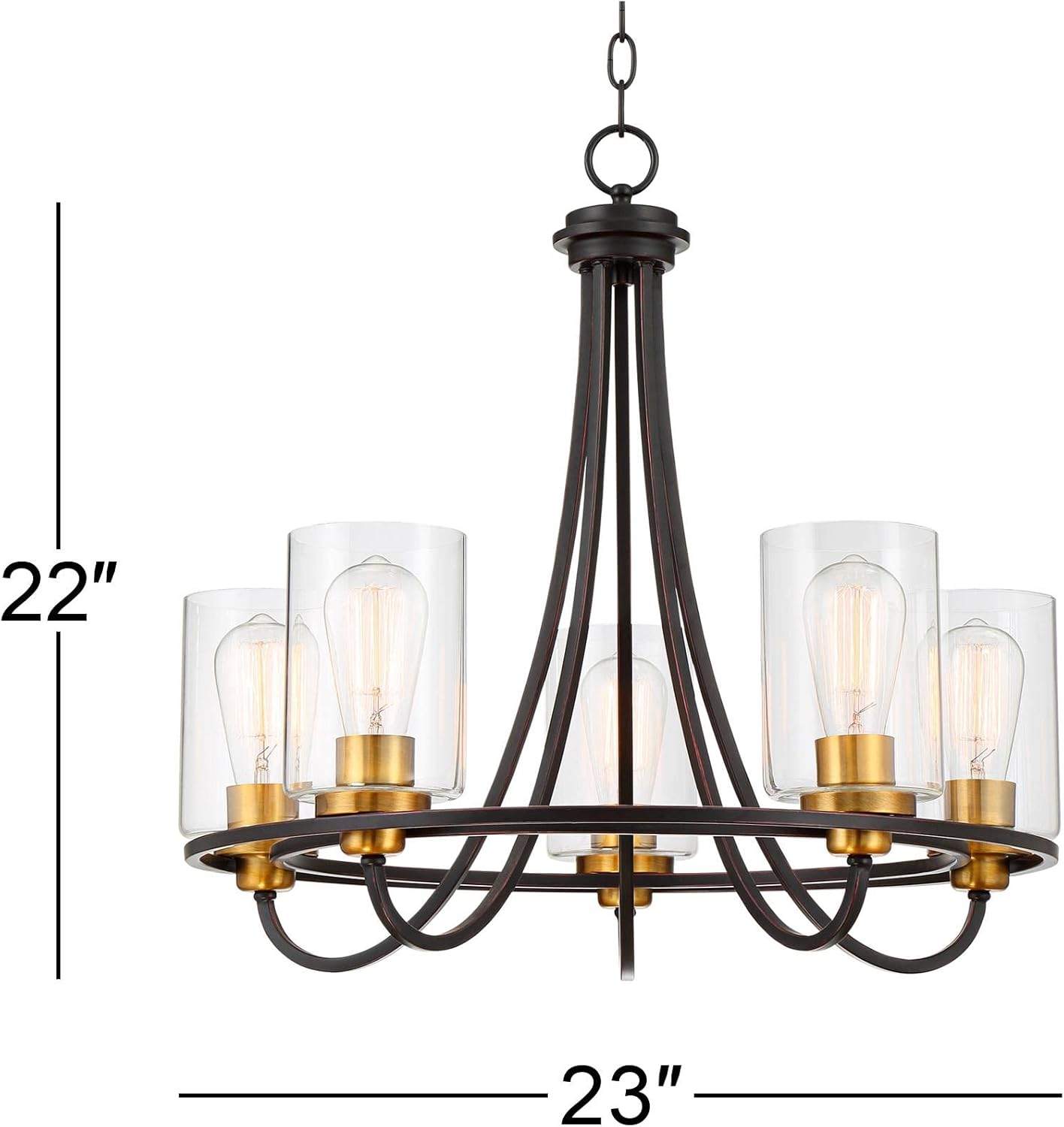 Possini Euro Design Demy Oil Rubbed Bronze Warm Gold Chandelier 23" Wide Modern Industrial Clear Glass 5-Light Fixture for Dining Room House Foyer Kitchen Island Entryway Bedroom Living Room