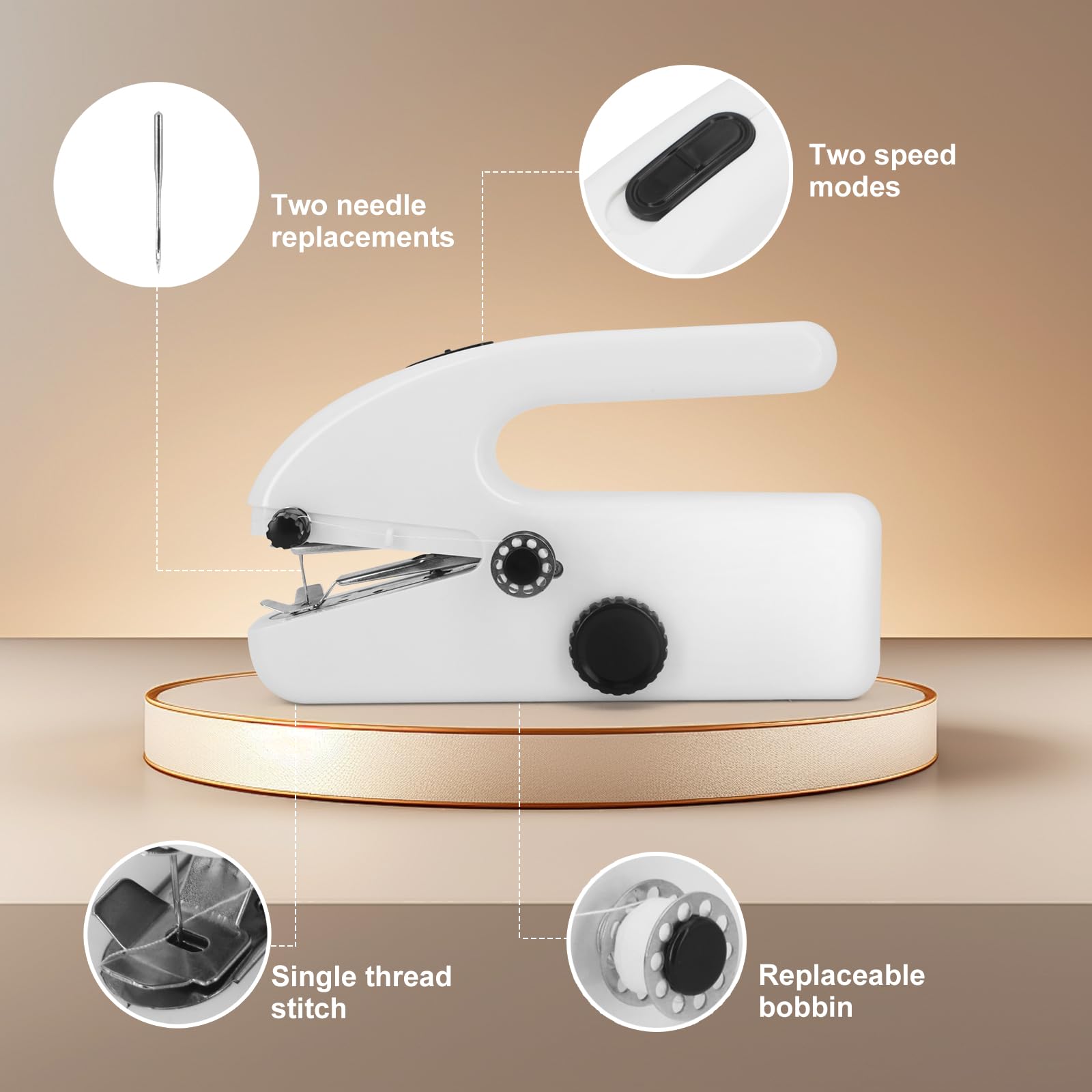 Mini Handnähmaschine Elektrisch – Tragbare Nähmaschine mit 2 Modi & Nähzubehör, Einfach zu Bedienen, Ideal für Anfänger & Schnelle Reparaturen an Kleidung und Stoffen (Weiß)