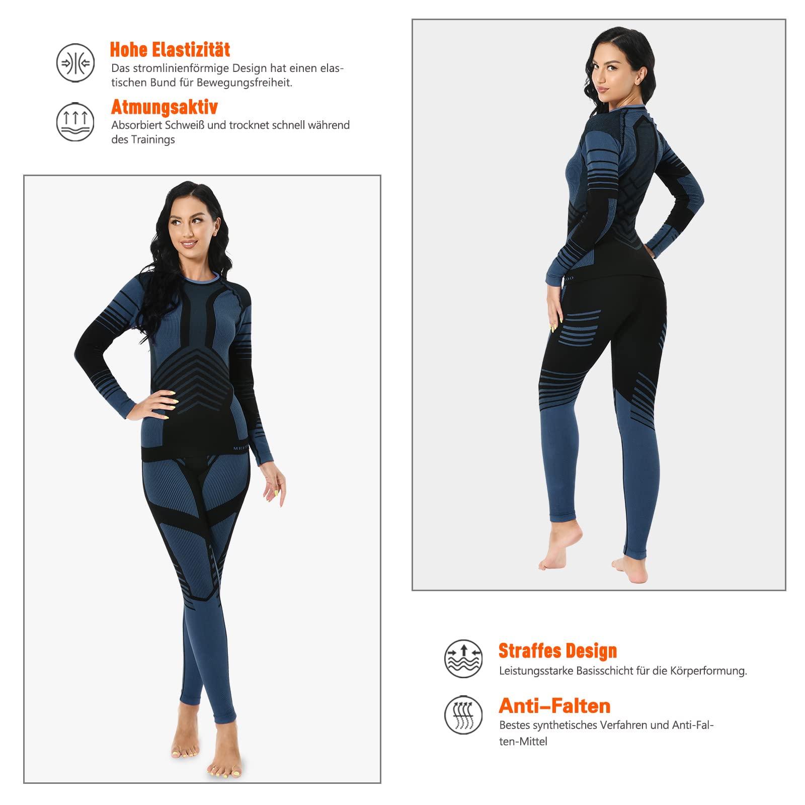 MEETYOO sous-vêtements Thermiques Femme, Ski sous Vetement Chauffant Sport Base Layer Manches Longues pour L'entraînement Running Randonnée Cyclisme