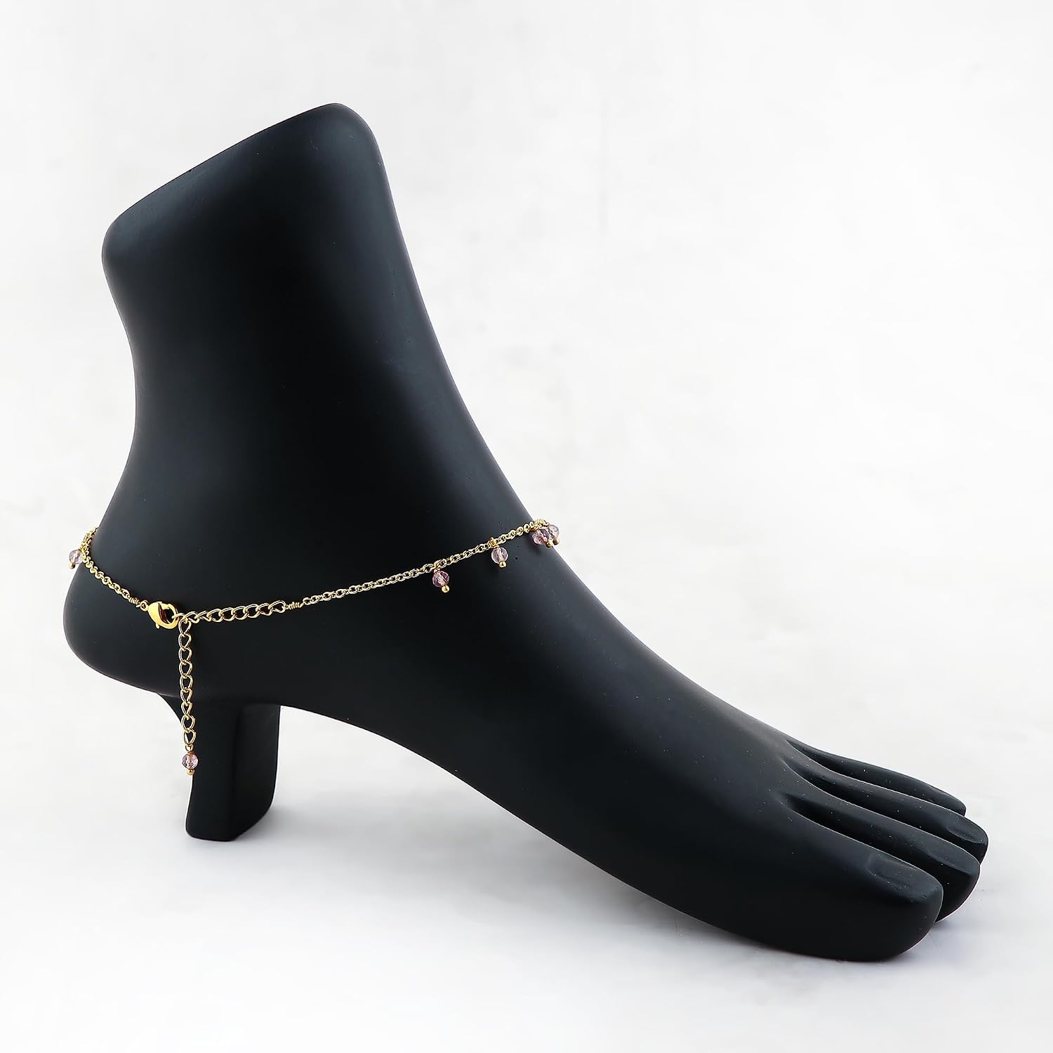Natural Anklets, Handmade Jewelry, Gemstones, Healing Crystals, Hanging Beaded Ankle Bracelet, Gold Simple Anklets, Birthstone, Gift for Women, 9+2" - Image 3