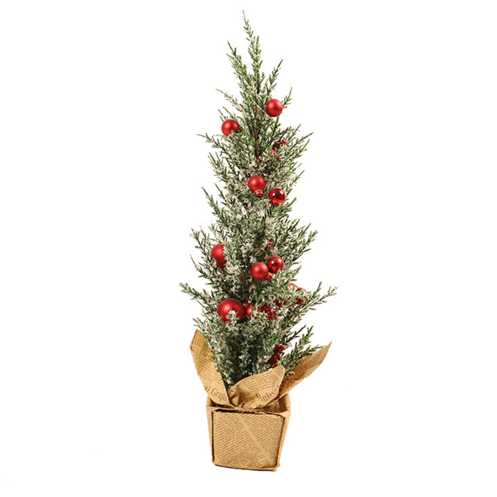 RENRUIRUI- Arbre De Noël Petit Arbre De Noël De Flocage en PE Décoré De Boules De Noël Rouges, for La Décoration De Table De Comptoir De Bureau À Domicile