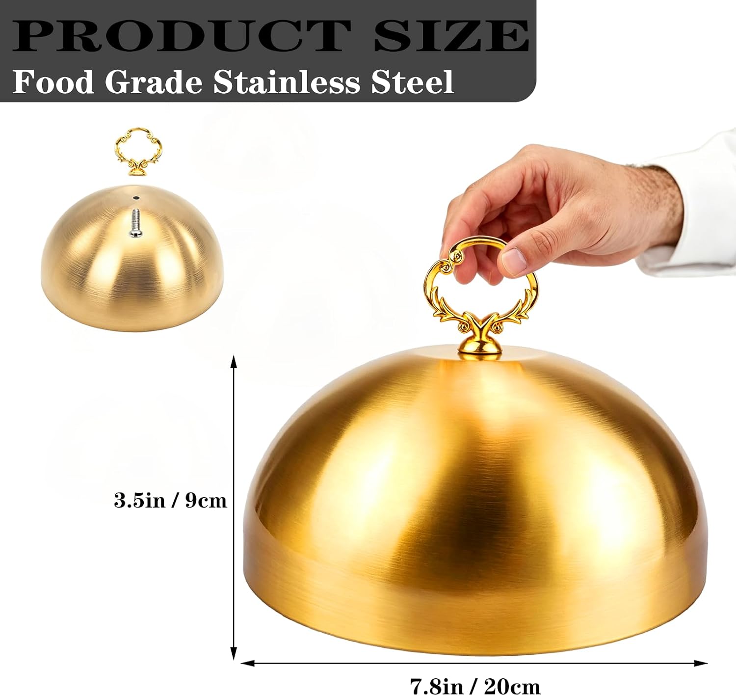 Stainless Steel Cloche Food Dome Cover, 7.9Inch Cake Dome, Basting Cover for Griddle, Plate Cover to Keep Food Warm, Versatile Cooking Display Dome, Gold
