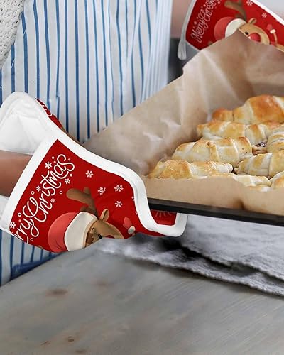 Miniatura 6 de Christmas Deer 2Pcs Pot Holders for Kitchen, Non Slip & Heat Insulation Terry Cloth Potholder Set with Pocket, Thick Hot Pad Oven Mitts Trivet