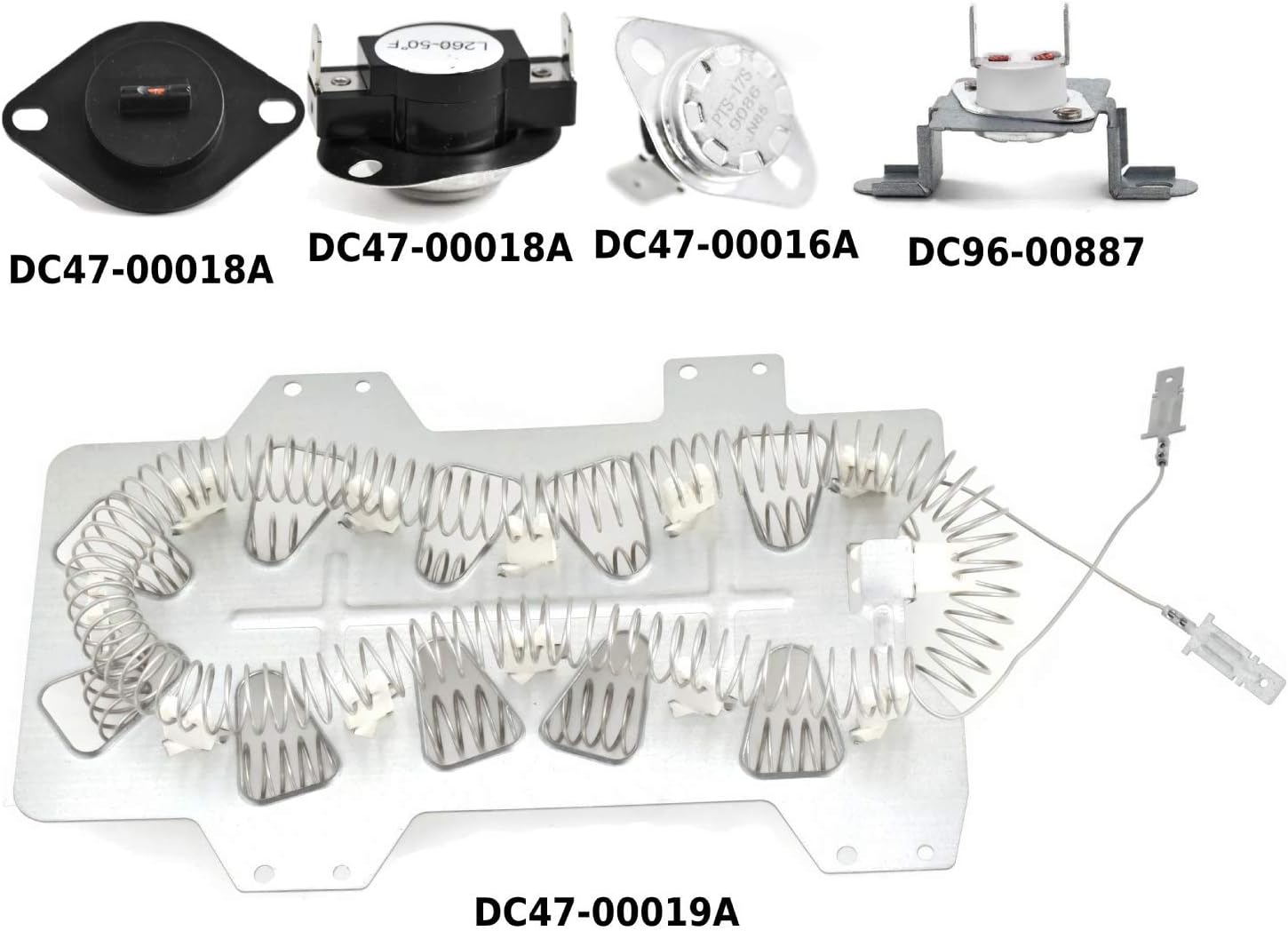 Dryer Heating Element Kit – Samsung Dryer Parts Replacement - Compatible with DC47-00019A, DC47-00016A, DC47-00018A, DC96-00887A, DC32-00007A, Thermostat, Thermal Fuse, Thermistor