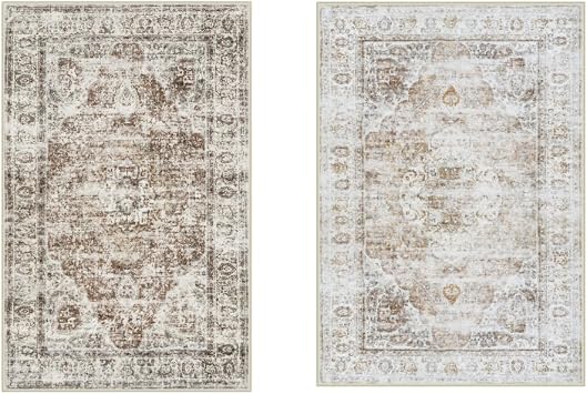 Uphome Boho Bathroom Rugs Set, Distressed Bath Mat Washable, Khaki+Light Khaki, 18x26 in