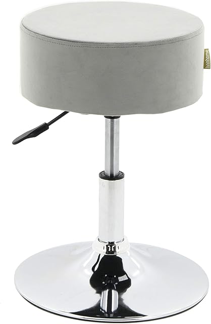 HNNHOME Swivel Height Adjustable Dresser Dressing Table Stool Kitchen Breakfast Bar Stool Chair (Grey, Velvet)