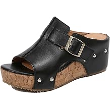Cork Wedge Sandals for Women Casual Comfortable Fashion Buckle Slip On Leisure Vacation Beach Summer Open Toe Platform Wedge Mules Slide Sandals