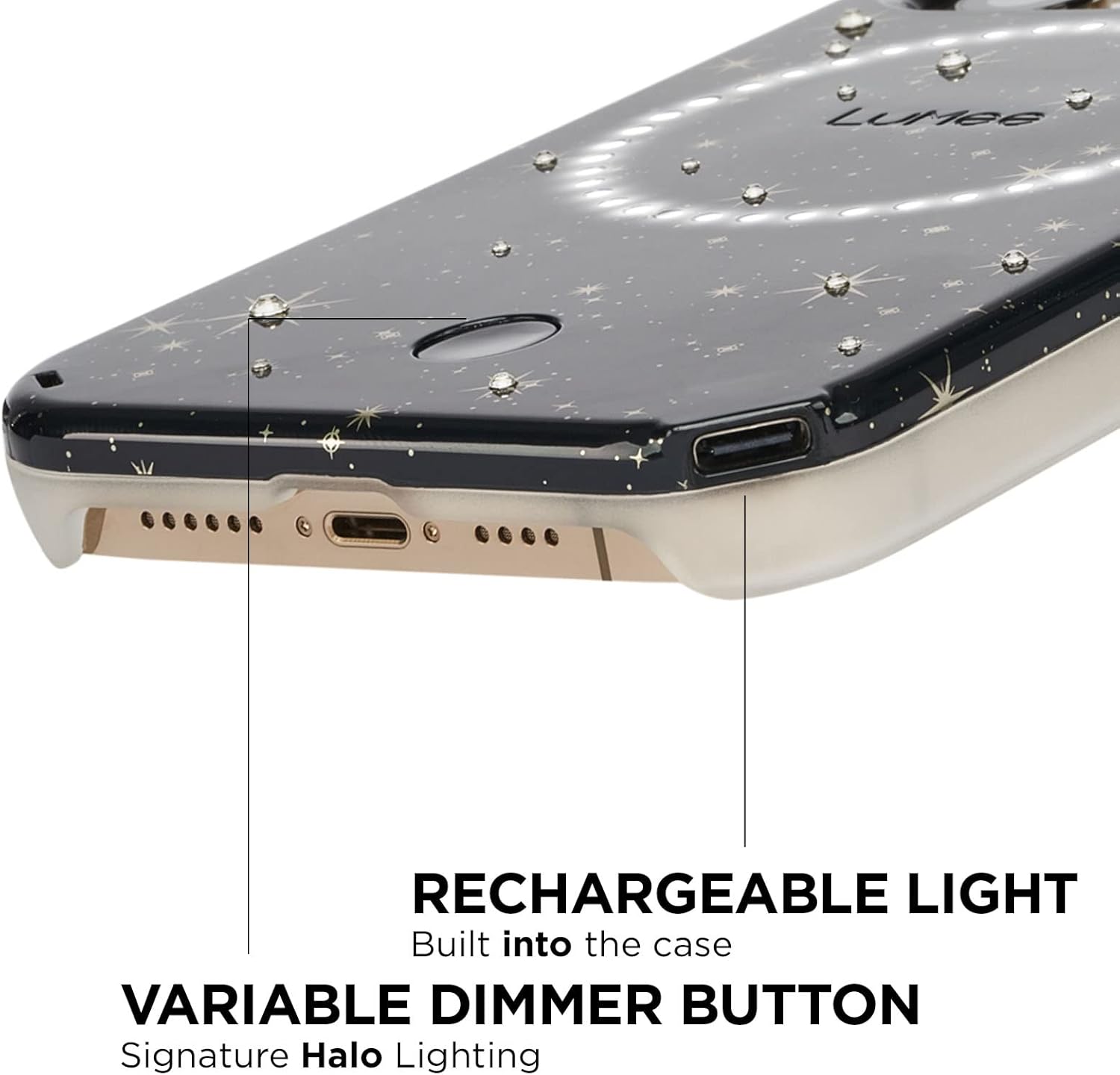 LuMee - Halo - Lighted Selfie Case for iPhone 13 Pro Max - Built-in Adjustable LED Lighting - 6.7 Inch - Stars & Gems