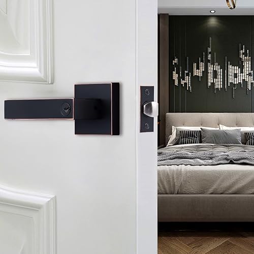 Miniatura 3 de Palancas de entrada resistentes, manija cuadrada de puertamanija de puerta para cama o baño en acabado de bronce aceitado, pestillo ajustable que se