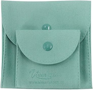Pack of 2 PCS Microfiber Faux Suede Leather Small Jewelry Pouch with Snap Button Blue