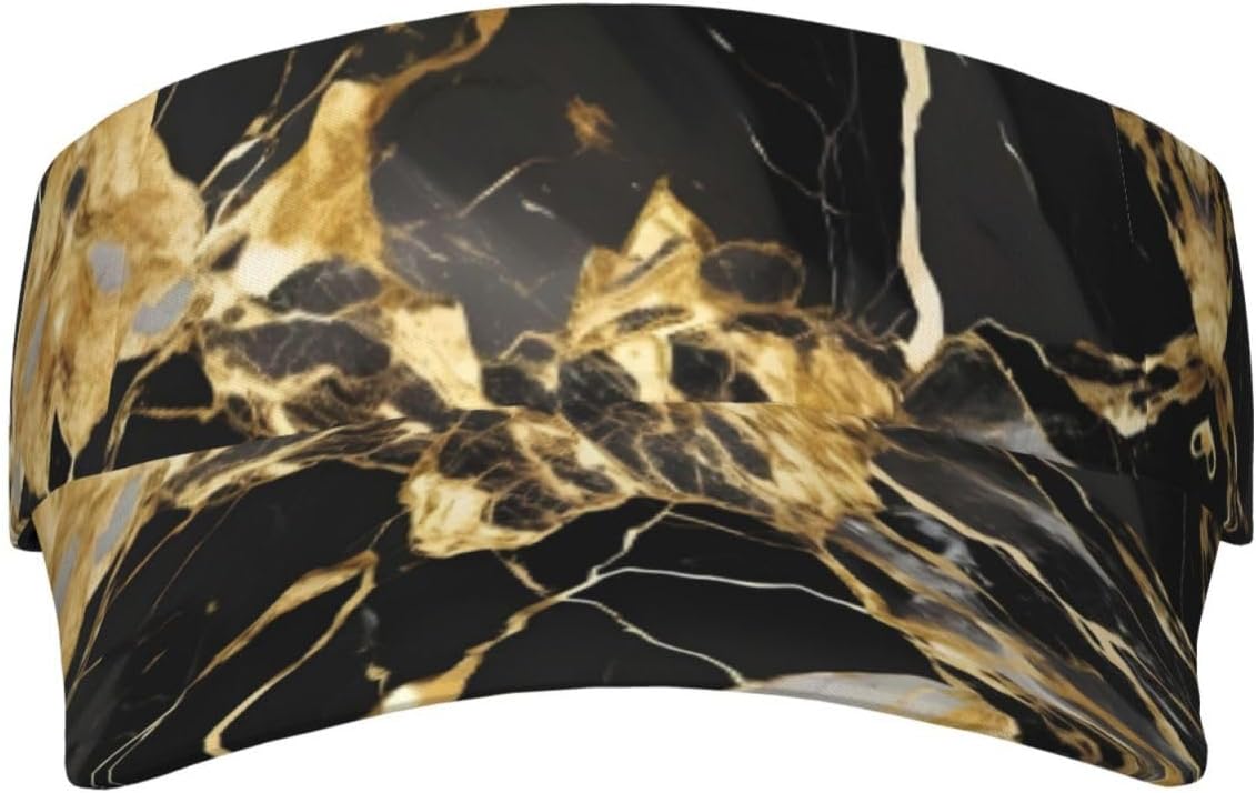 Black Marble Texture Golden Print Sports Sun Visor Hats Adjustable Running Golf Tennis Sun Cap for Women Men