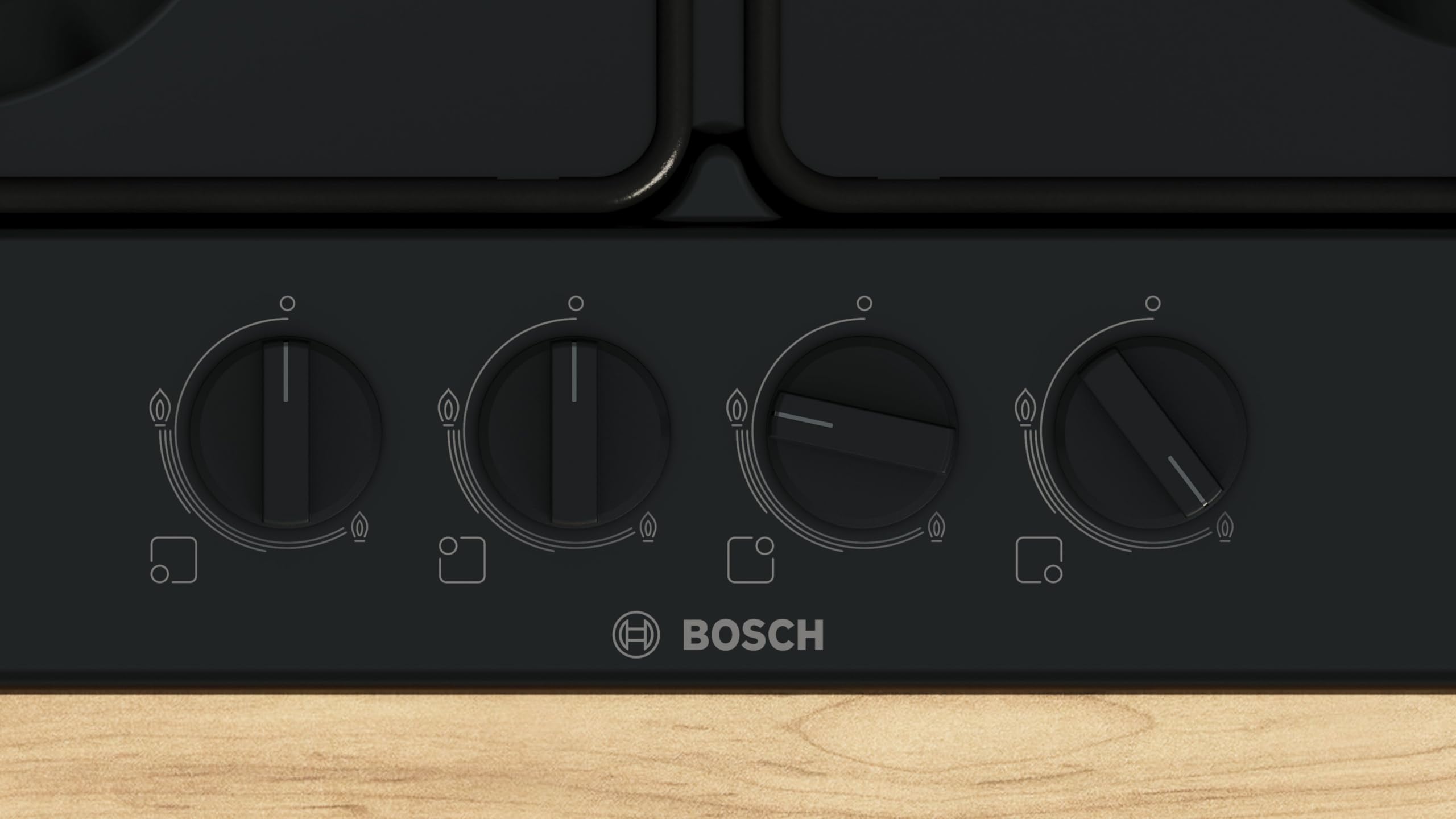 Bosch PGP6B6K80 Serie 4, Piano cottura a gas, Manopole a ponticello: controllo ergonomico, 4 fuochi, Nero, 60 cm