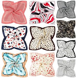COOLANS 10 PCS Mixed Set Scarf 20 inch x 20 inch,Fashion Square Satin Neck Scarf Head scarf for Women Hair Scarf Bundle