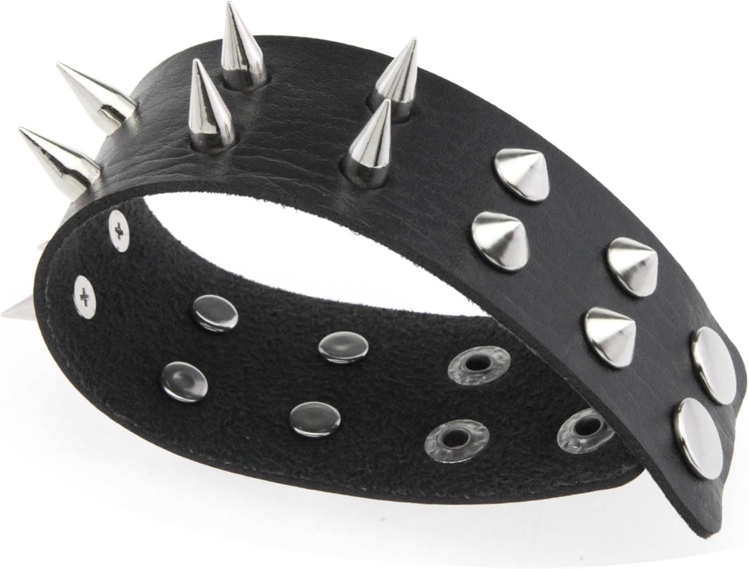 FM FM42 Multicolor PU Simulated Leather Rivets Spikes 1.69" Width Adjustable Snap Button Bracelet, Pack of 2 PCs - Image 4