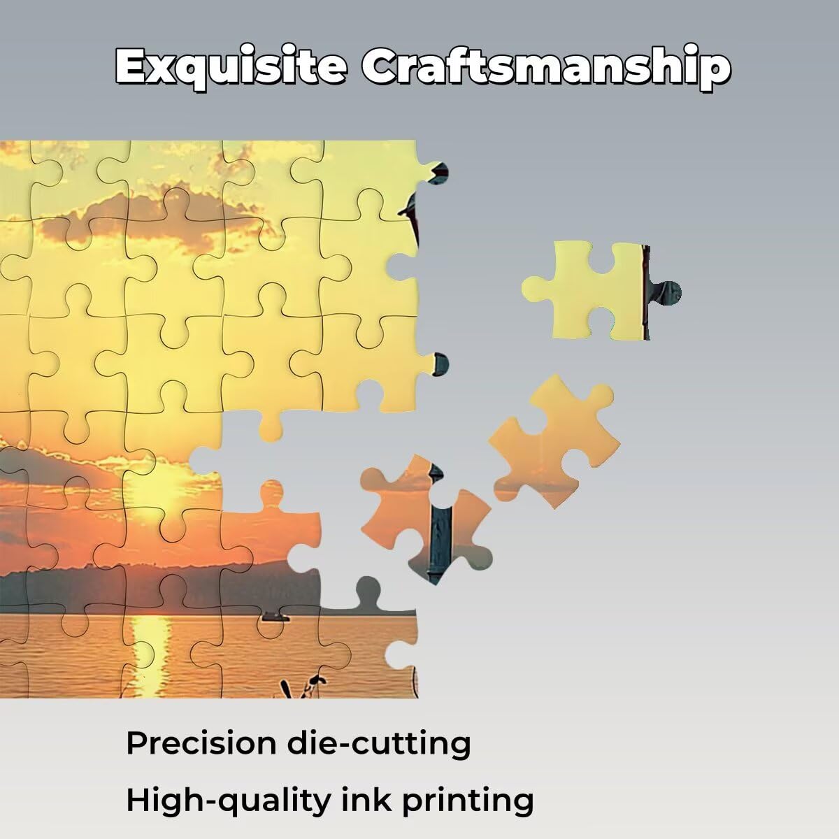 Puzzle 1500 elementów zachód słońca, drewniane puzzle rowerowe, 87x57cm