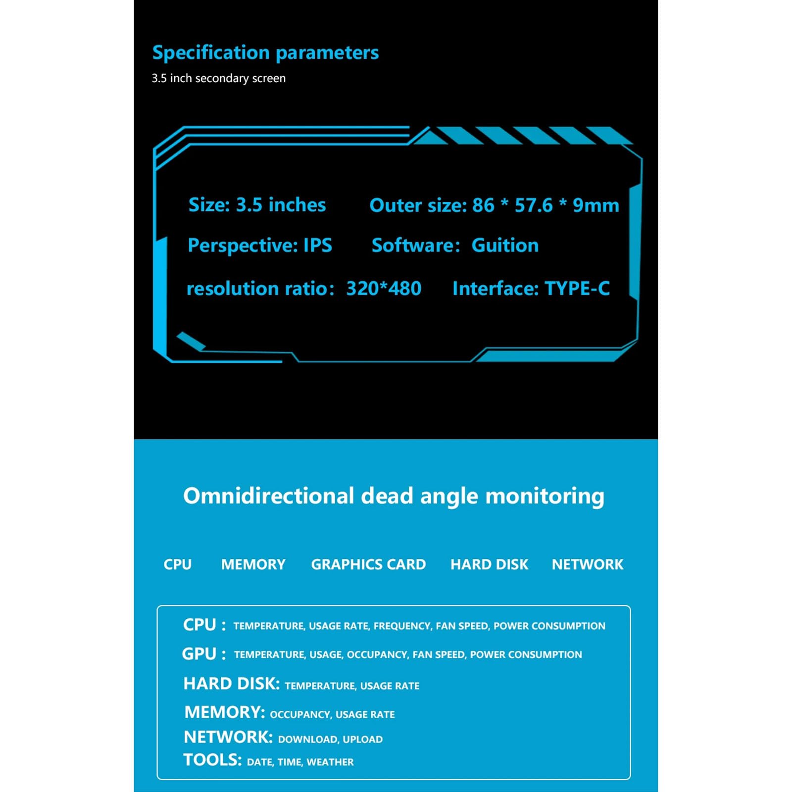 Monitor Secundário USB TipoC De Resolução, Monitor De 3,5.