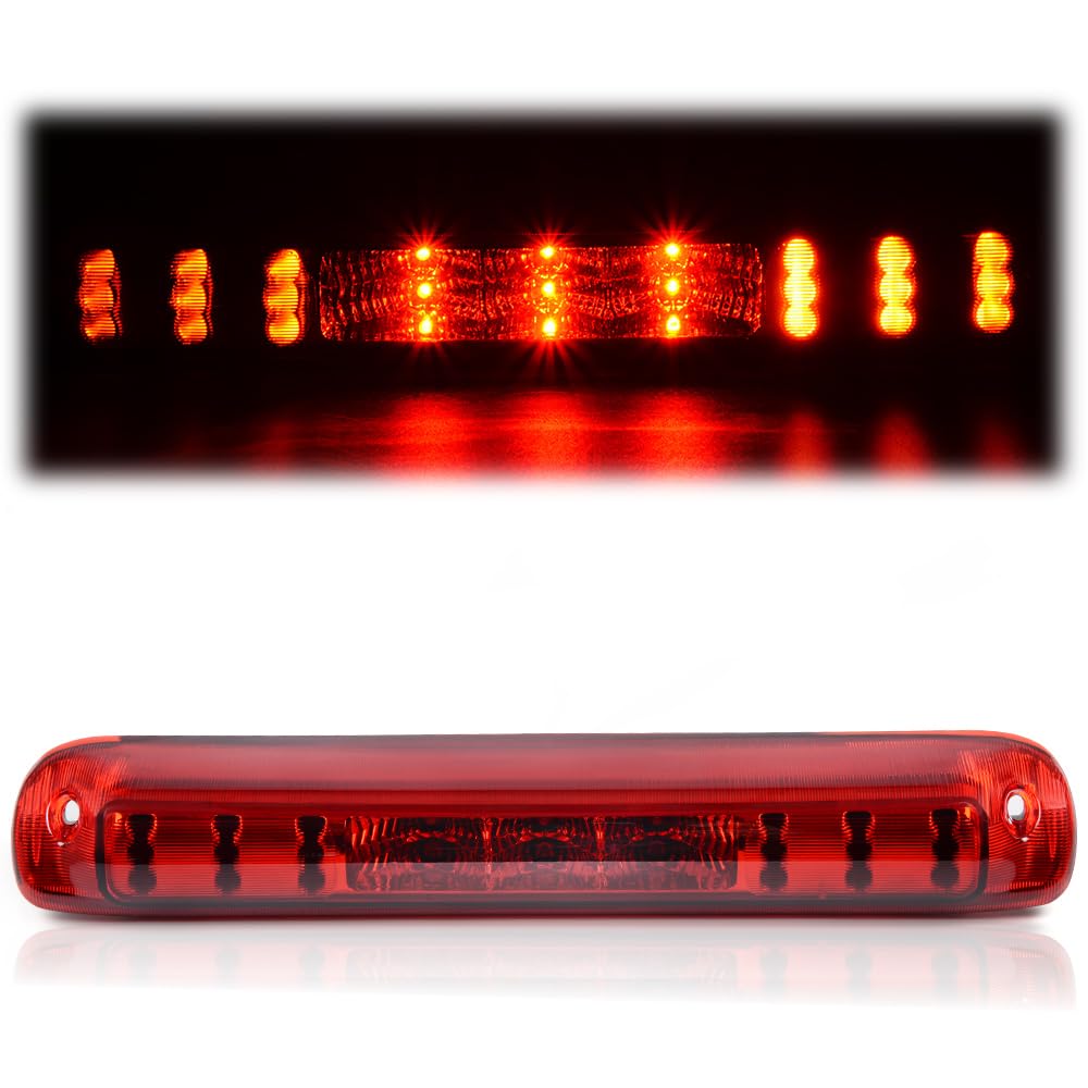 CNNELL New Red LED Chrome Housing High Mount 3rd Third Brake Light Fit for 1999-2006 Chevrolet Silverado GMC Sierra 1500 2500 3500 Cargo Tail Lamp