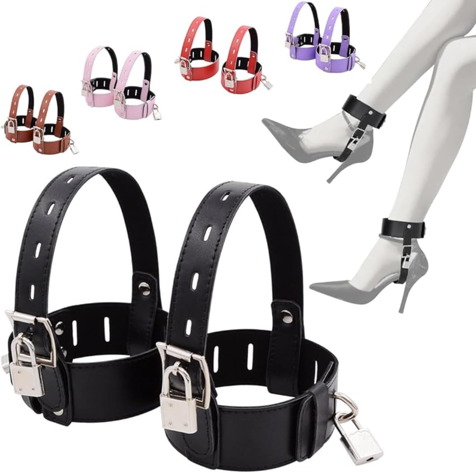 Hsdwerwh One Color Bdsm Toy Set High Heels Bondage Set With Plush Foot Cuffs And 4 Lock Cuffs - Sm Sex Toy For - Perfect For Couples(Schwarz)