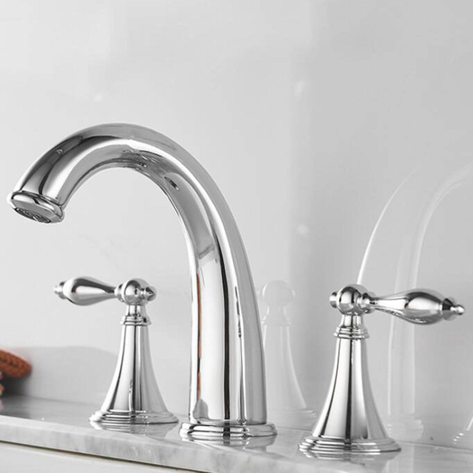 Grifo Lavabo 3 Orificios, Grifo de Lavabo 3 Orificios Cromo Grifería de Baño Agua Fría y Caliente Bimando Latón Griferia Lavabo-Cromo