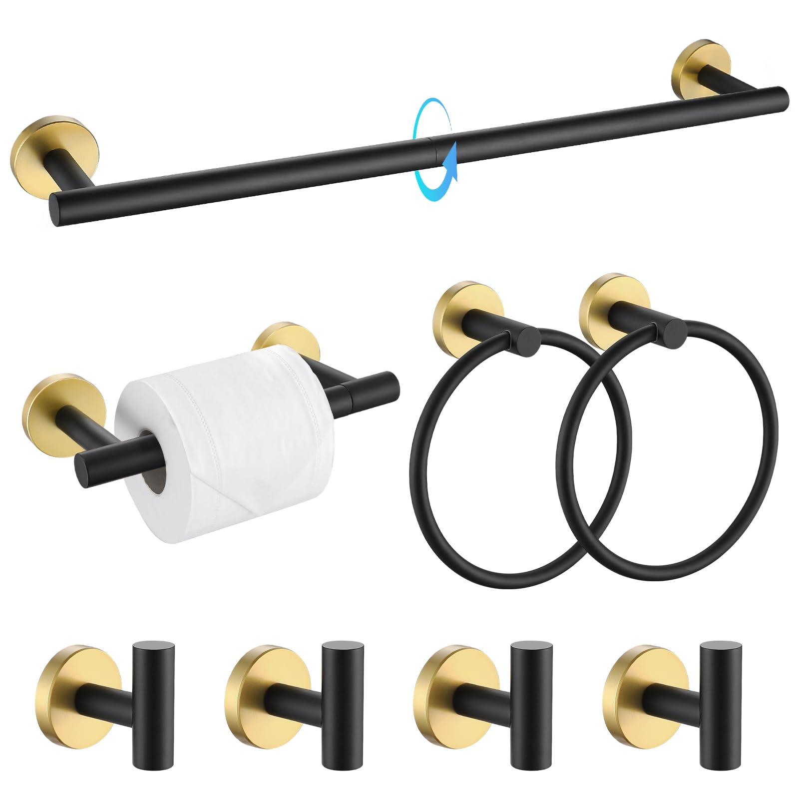 TQKAG Brushed Gold Bathroom Hardware Set 6-Piece Bathroom Accessory Set 23.6 Inch Round Stainless Steel Towel Bar Set Wall Mounted — Amazon image 11
