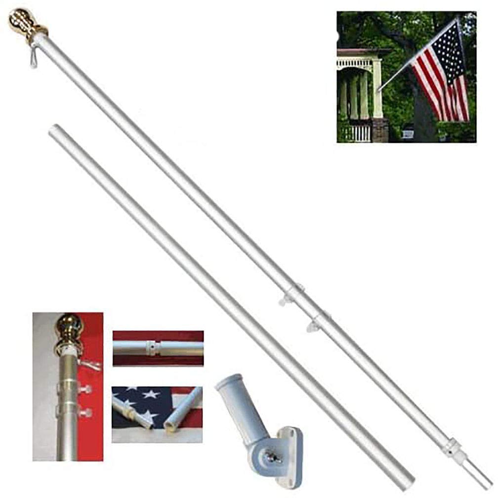 AES 6' Aluminum Spinning Stabilizer Pole (Silver) Flag Pole Gold Ball w/Bracket