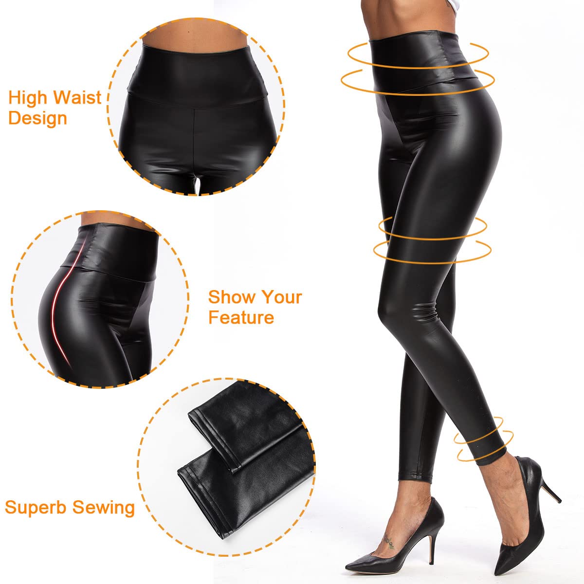 heekpek Leggings in Pelle Donna Ecopelle a Vita Alta Leggins in Pelle Termici Pantaloni Nero Skinny in Ecopelle Leggings Sexy Elastico Aderenti Pantaloni PU