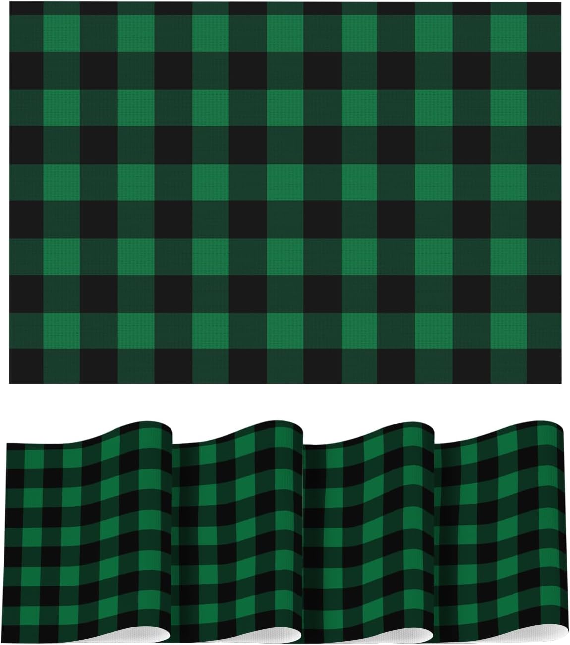 Artoid Mode Buffalo Plaid Vinyl Placemats Set of 4, 12x18 Inch Washable Non-Slip Heat Resistant Plastic Place Mats for Party Dining Table, Black/Green 12" x 18", Rectangular 4 Pcs Black/Green