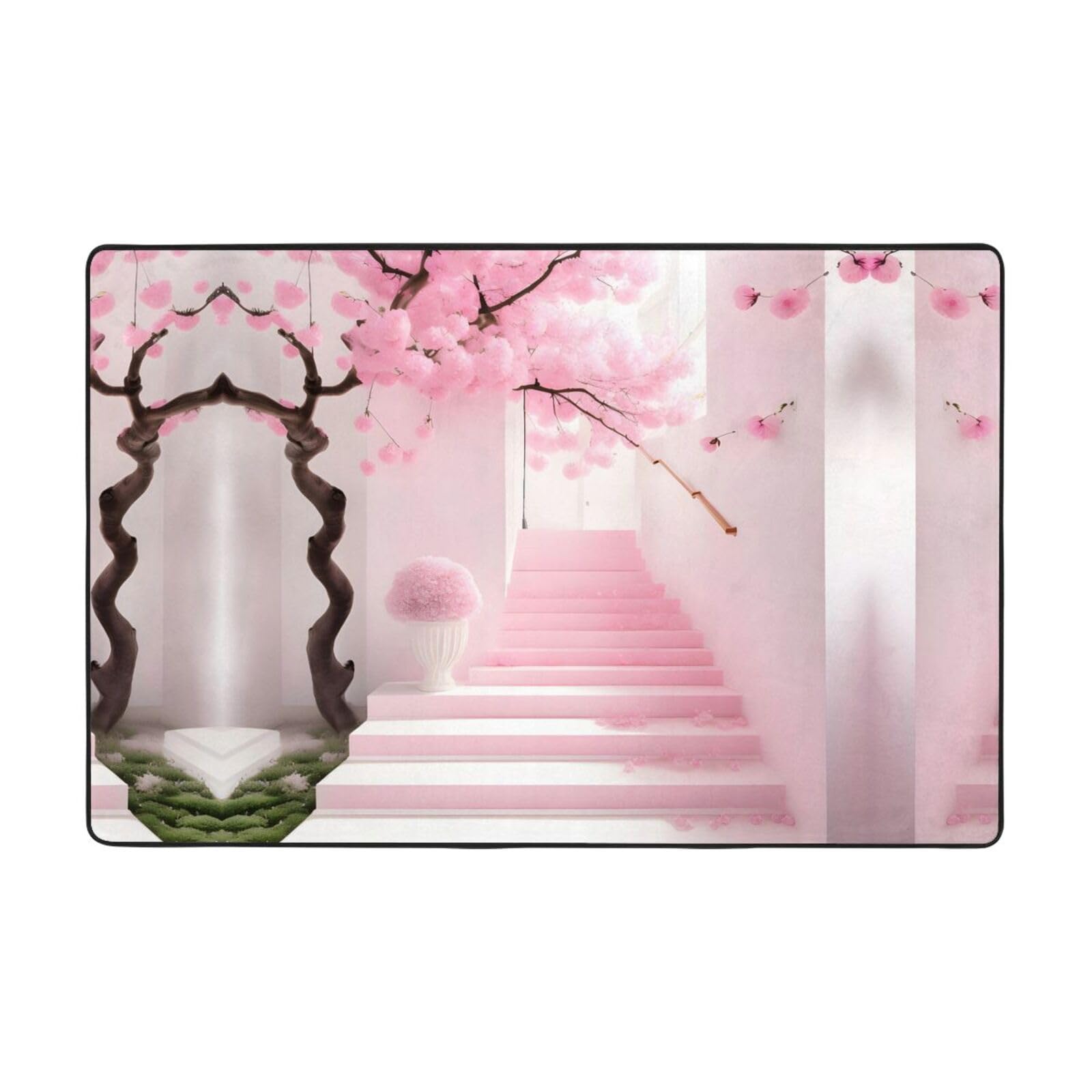 Tapis de sol absorbant en flanelle rose HYTTER grand format motif fleurs de cerisier
