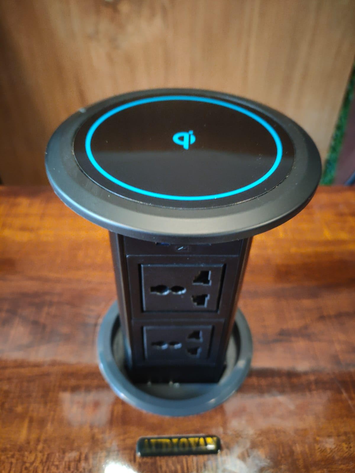 Audiovan Wireless Vertical Pop Up Box Socket 2 POPUP Power Plug Hidden Outlet with 10W Wireless Charger 2 USB Ports for Kitchen Counter Conference Office (AVT-806)