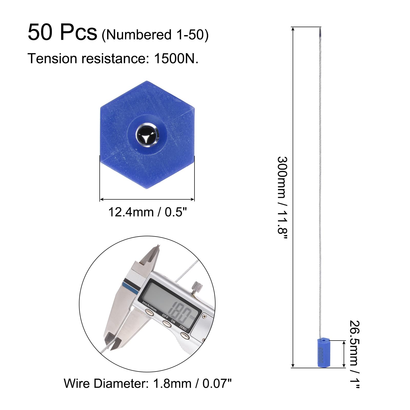 MECCANIXITY Steel Security Cable Seals 11.8 Inch Disposable Numbered Tags Anti Tamper Seal Self Locking for Truck Trailers Container Shipping Dark Blue, Pack of 50