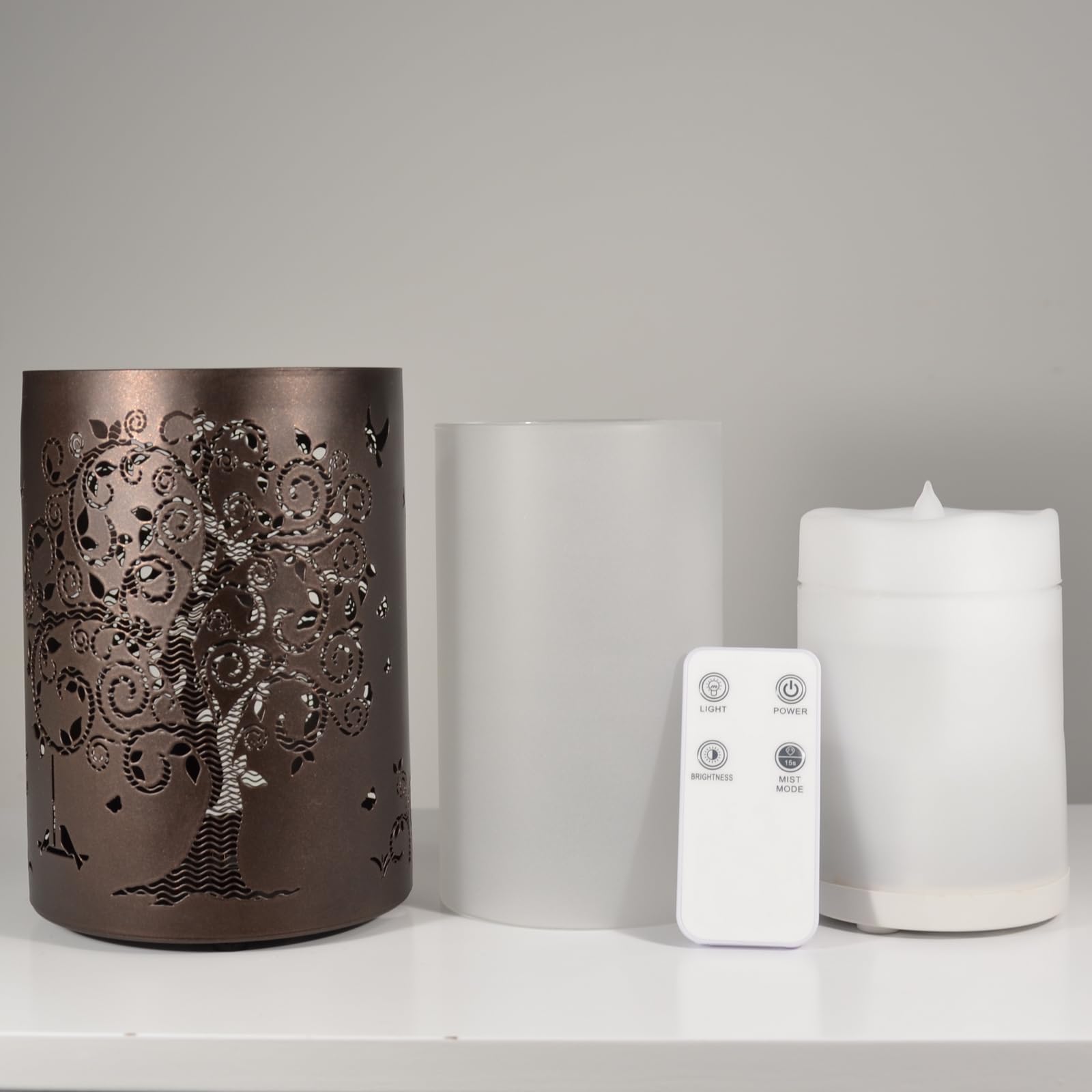 ZEN ARÔME Diffuseur d’Huile Essentielle Vita – Diffuseur Ultrasonique Aromathérapie à Froid - Diffuseur Électrique Parfum Maison avec Télécommande - Éclairage LED Effet Bougie – en Métal et Verre