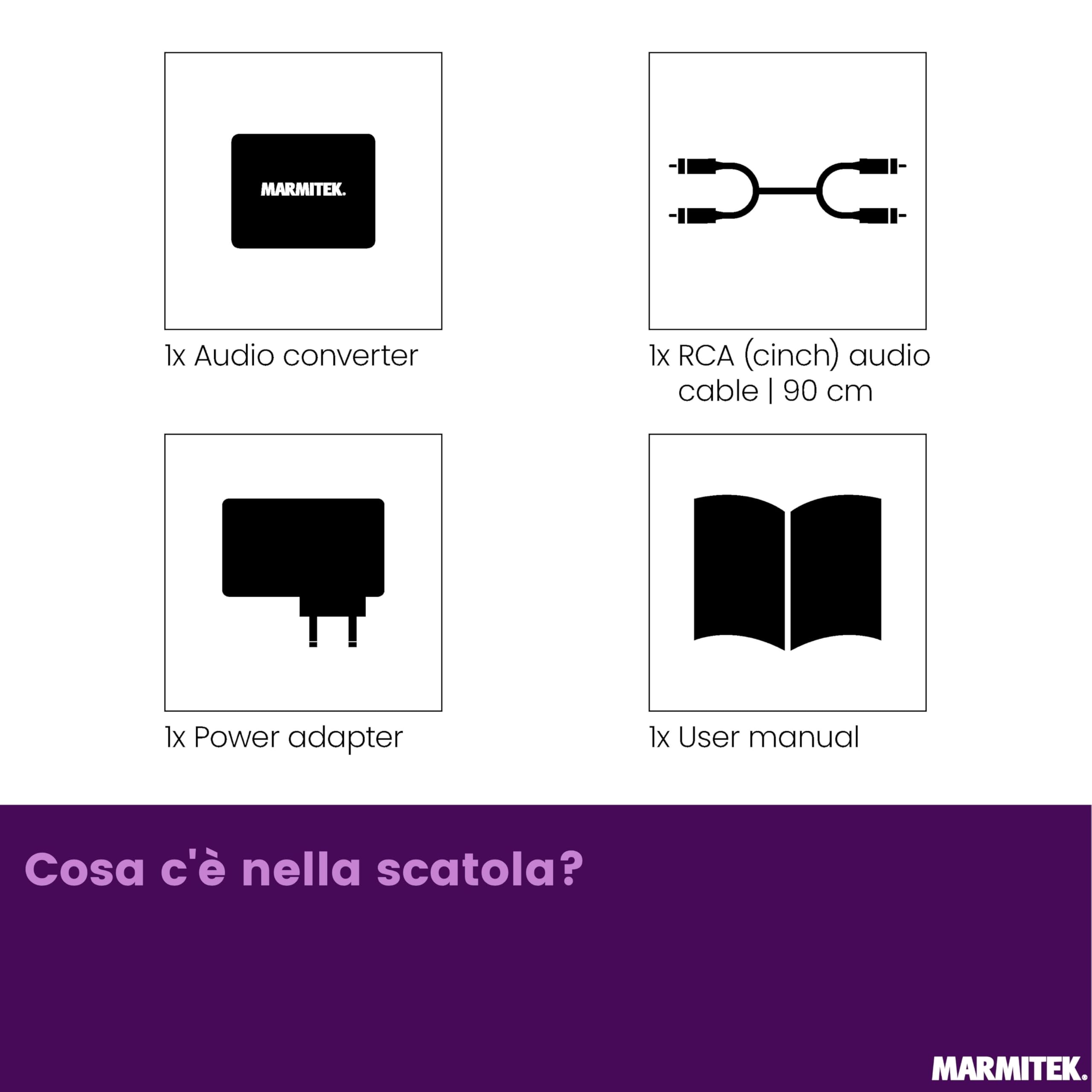 Marmitek Connect AD12 - Convertitore ADC audio analogico digitale RCA | Convertitore audio per TV, amplificatore e soundbar, RCA a Toslink o coassiale, LPCM 48 kHz e Plug & Play