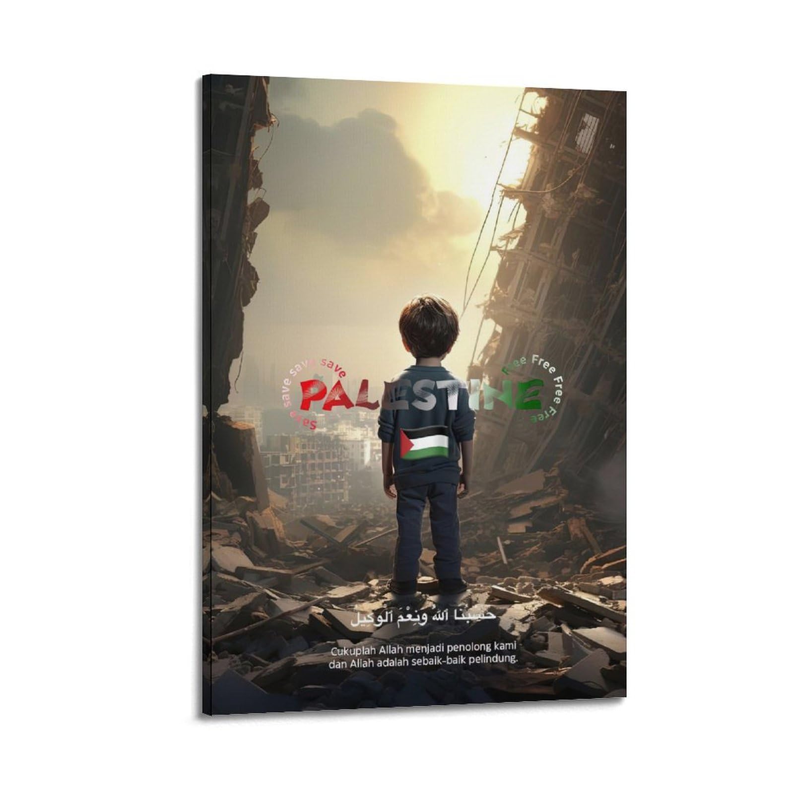 XKUGA Mid-East Conflict Anti-War Poster Ruins Refugee Family Modern Decorative Canvas Prints - Ideal Wall Art for Family, Man Cave, Game Room, Boys & Girls Bedroom 20x30inch(50x75cm)