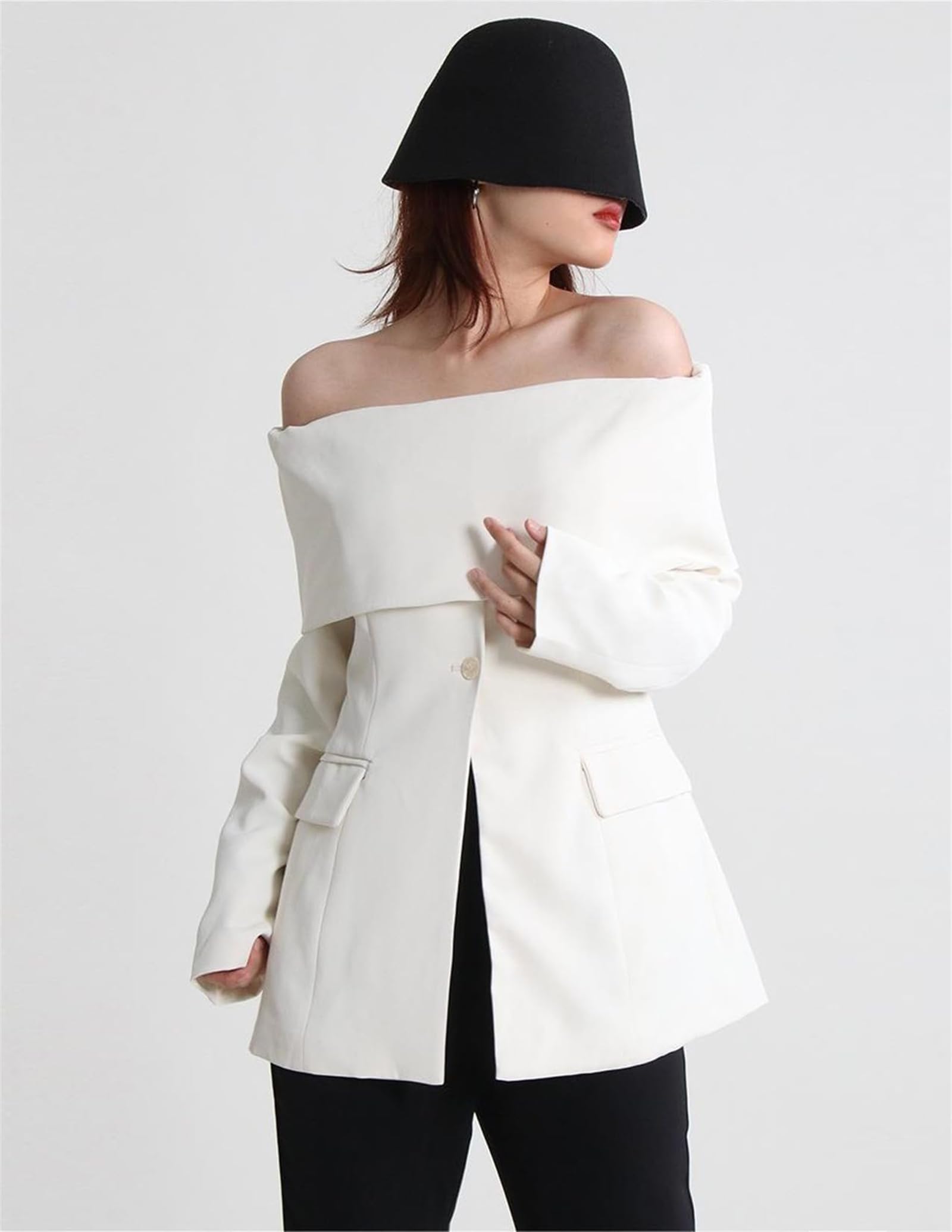 Blazer de hombro para mujer, blazers para mujer, para el trabajo, casual, a la moda, con hombros descubiertos, chaqueta tipo blazer con frente abierto