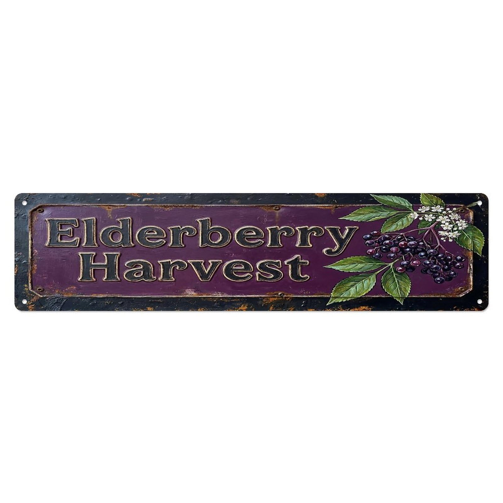 Vintage Elderberry Harvest Dark Farmhouse Metal Tin Sign