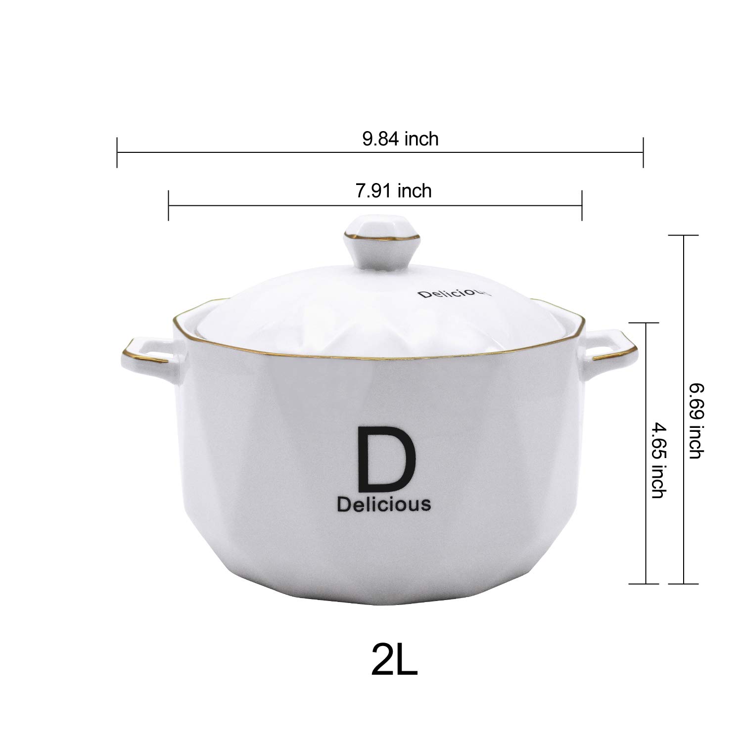 ABHOME - Zuppiera in ceramica con coperchio da 3 litri in porcellana per servire Zuppa per ristorante casa cucina decorazione carino in ceramica per zuppa, porcellana bianca
