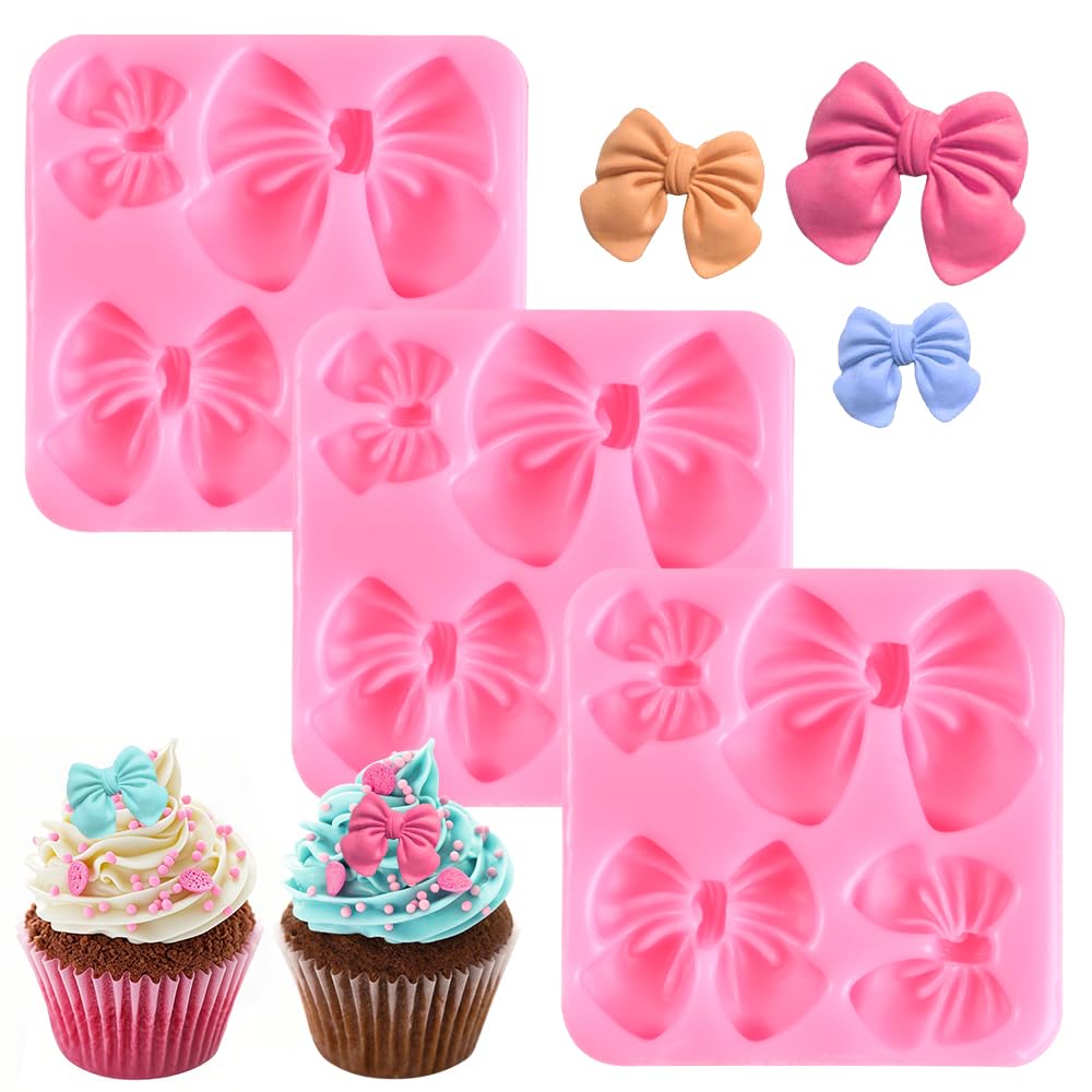 3 moldes de chocolate con lazo, molde de chocolate de silicona rosa, moldes de caramelo para bodas, fiestas de cumpleaños, suministros para hornear pasteles