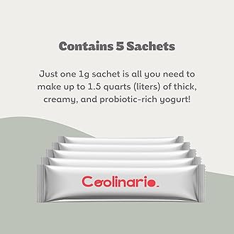 Coolinario Yoghurt Starter Culture (5-Pack, 1.5g Sachets) Live Cultures with Probiotics | Creamy, Thick & Delicious | Regular or Greek Yogurt | Non-GMO, No Preservatives, Gluten Free