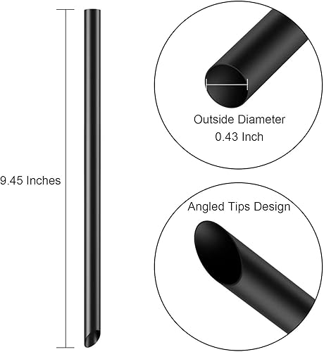 Miniatura 2 de Envueltas individualmente Puntas anguladas, 100 popotes desechables de color negro, popotes anchos de plástico para batidos, sin BPA (9.45 pulgadas
