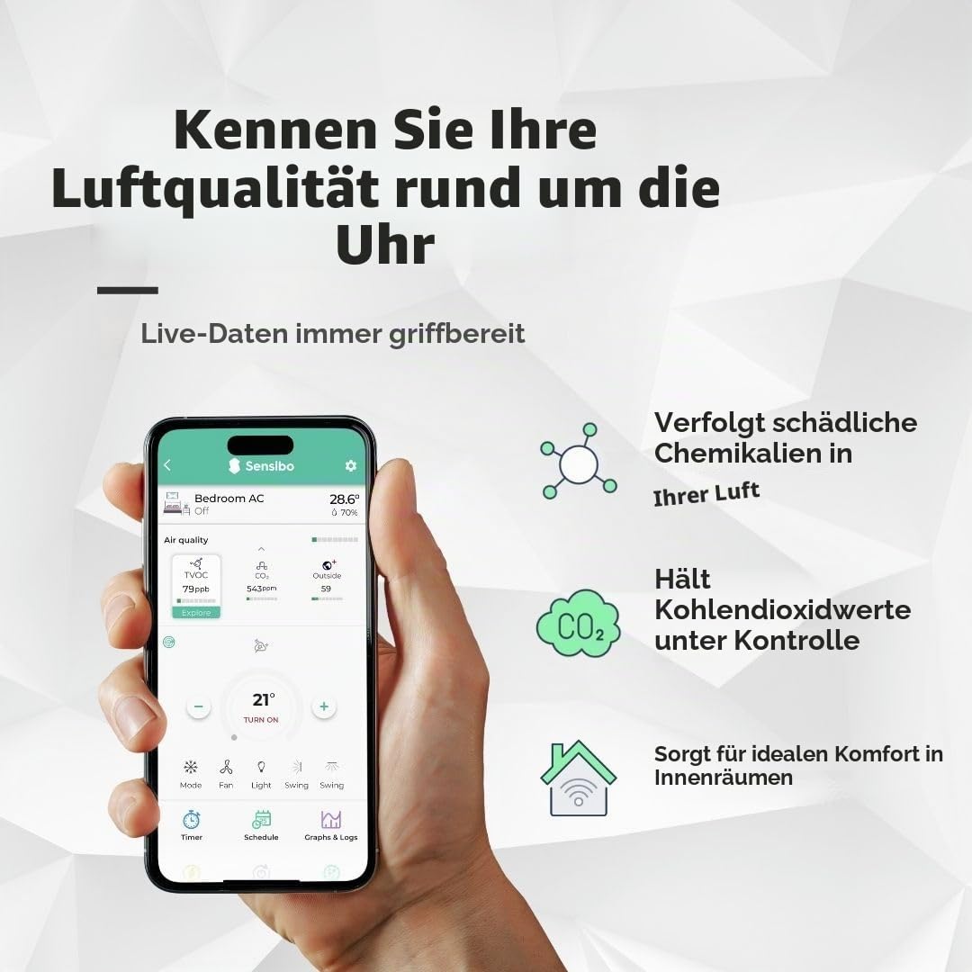 Sensibo Air PRO, Klimaanlagen-Steuerung & Luftqualitätssensor. Thermostat für Mini-Split, Fenster, tragbare AC. Sensor Temperatur & Luftfeuchtigkeit. Funktioniert mit Alexa, Google, Siri Apple HomeKit