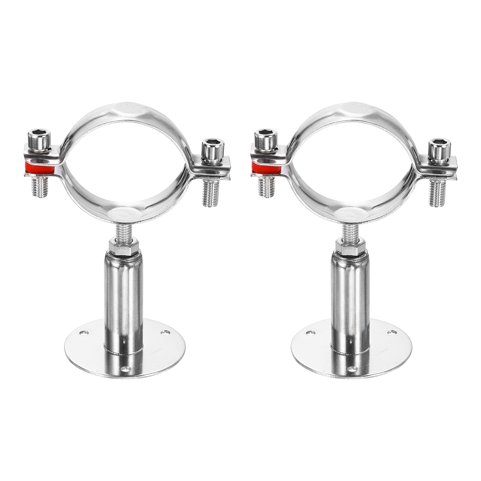 sourcing map 2pcs Wall Mount Ceiling Mount Pipe Supports 304 Stainless Steel Adjustable Pipe Bracket Clamp for OD Pipe 2"-2.2" (51-57mm) Adjustable Height 50-100mm