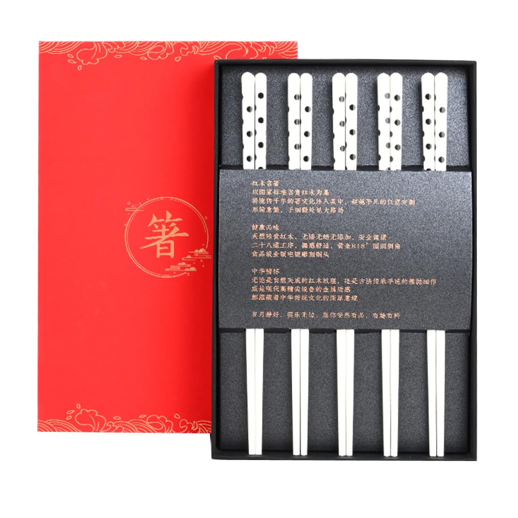 Jeu de baguettes, Coffret cadeau de baguettes réutilisables avec étui, à pointe ondulée noire en céramique d'os haute qualité 10 paires délicates