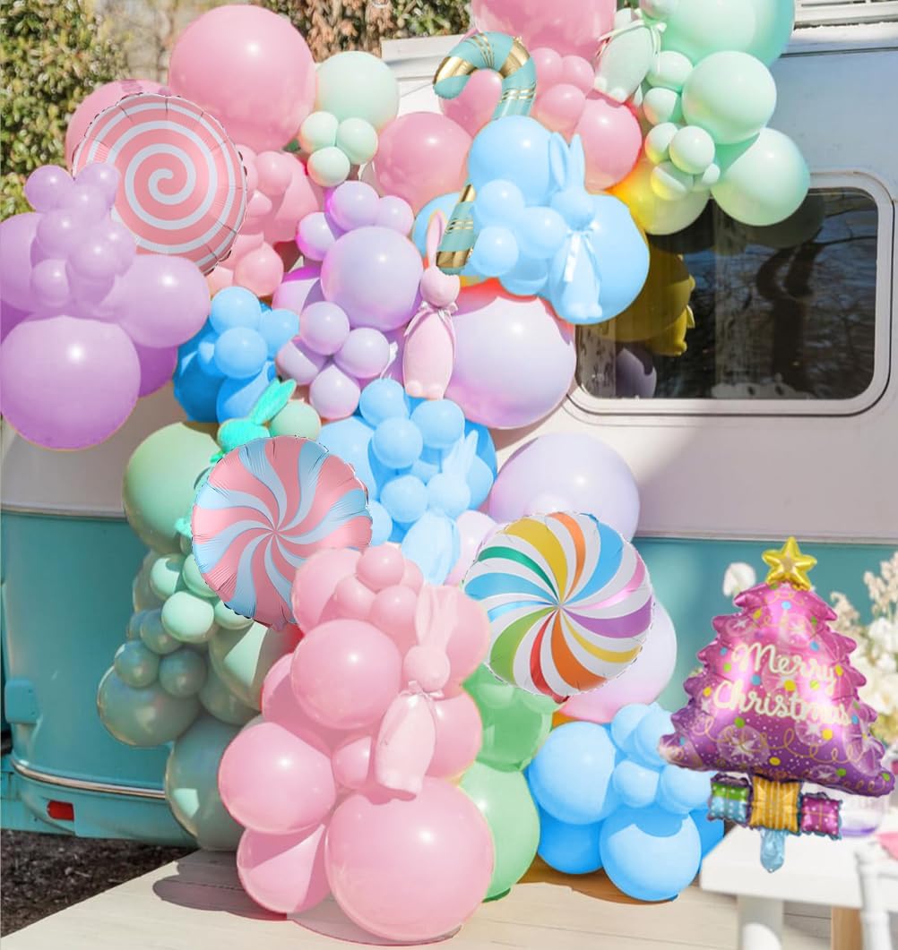 Candyland Balloon Garland Arch Kit, 167Pcs Pastel Rainbow Balloon Candy Cane Lollipop Tree Foil Balloons for Candy Theme Sweet One Birthday Candyland Supplies Baby Shower Party Decorations - Image 6