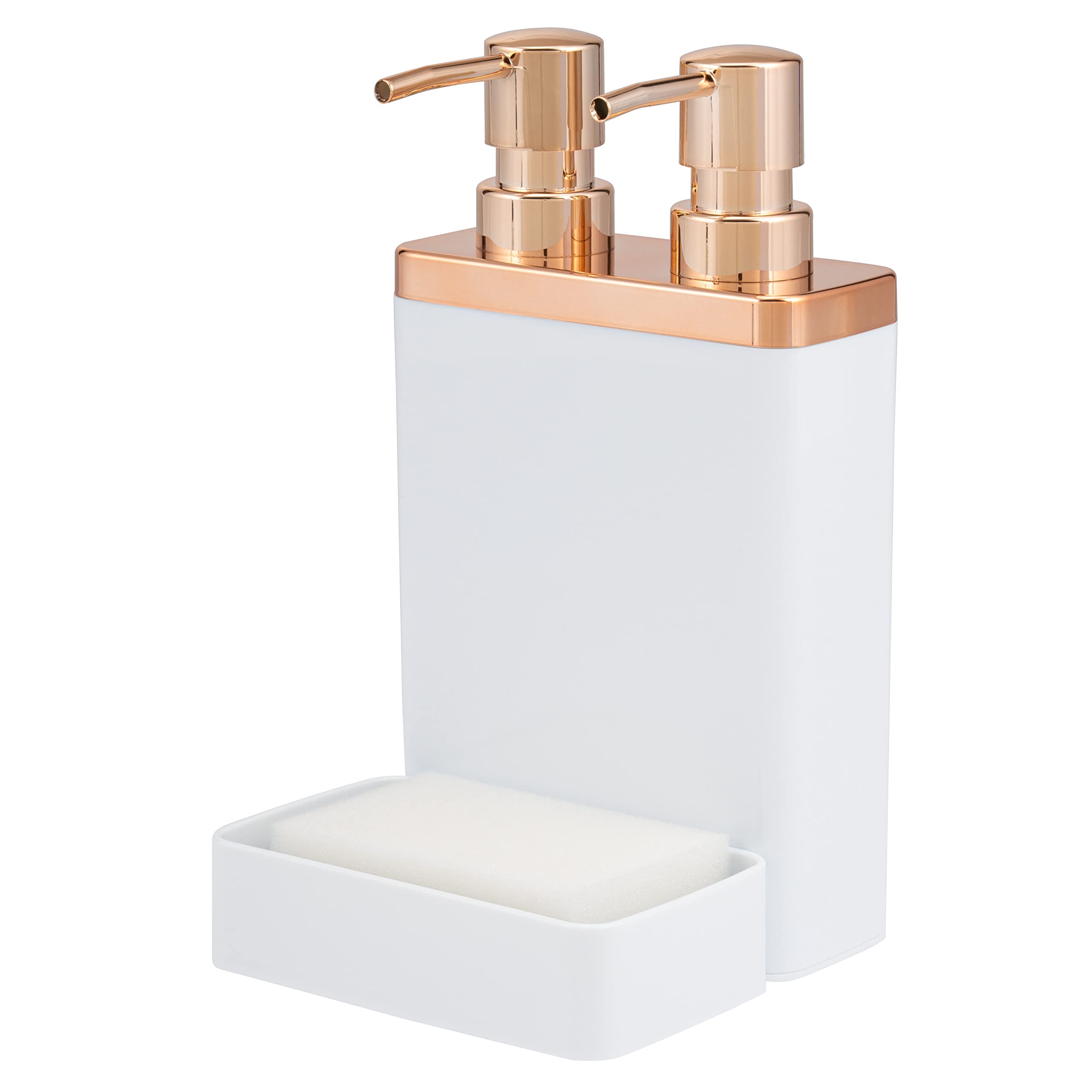 Bremermann Gold Sink Organizer With Dual Dish Liquid Dispenser And Sponge Holder (White/Rose )