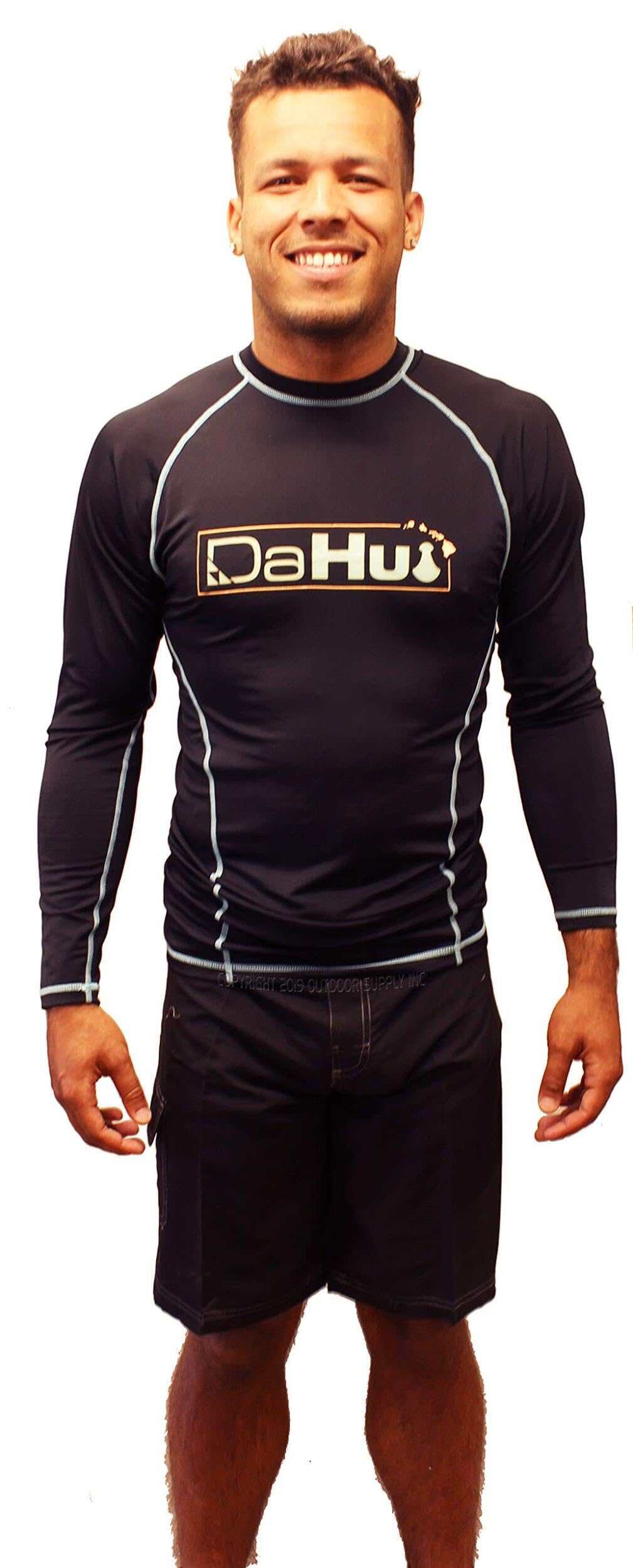 Da Hui Mens Long Sleeve Rash Guard Water Surf Shirt UPF 50+