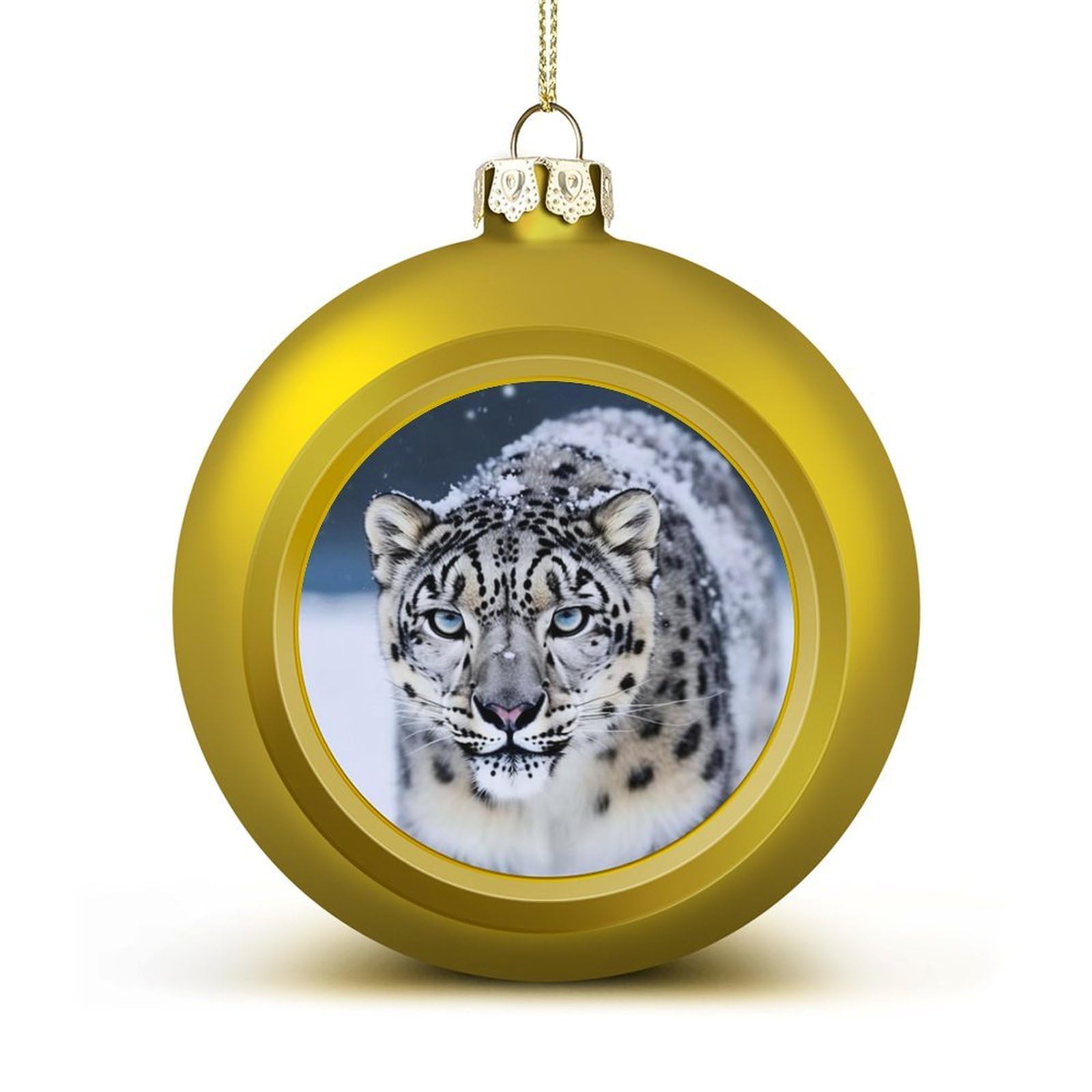 Blue Eyed Snow Leopard Christmas Balls Ornaments for Xmas Christmas Tree 1.6" Hanging Shatterproof Xmas Balls Hanging Decor Pendants for Holiday Party Outdoor Indoor DIY Craft Supplies